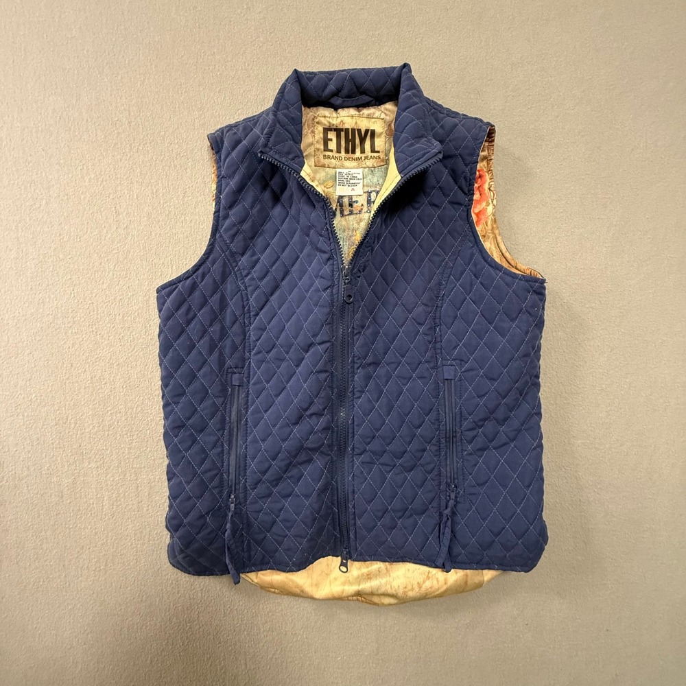 Ethyl Denim Jeans Blue‎ Quilted Printed Lining Vest Women Size S